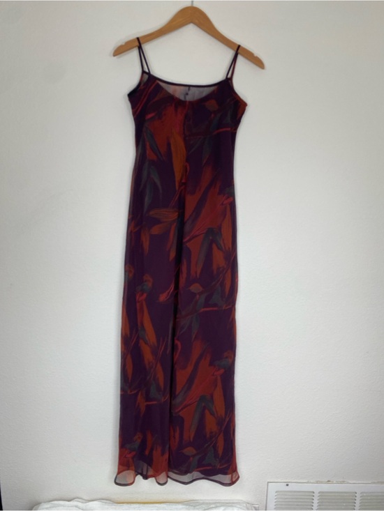 Vintage Dresses & Skirts - Vintage Womens Georgiou Studio Plum Red Watercolor Leaf Slip Dress Size 4 Girly